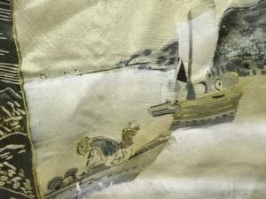 アンティーク　富士に風景模様肩裏紋付羽二重男物羽織